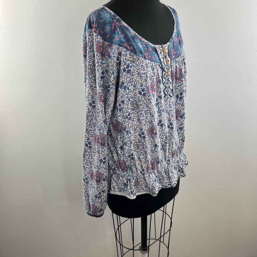 Vintage LUCKY Brand Blouse Cotton Rose Floral Scoop Neck Ruffle Hem Size XL - Picture 4 of 9